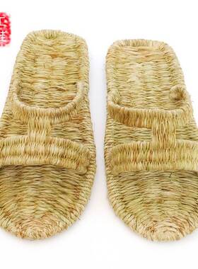草鞋 纯手工草编鞋男 全麻 亚麻红军凉鞋男 个性麻耳男女凉拖