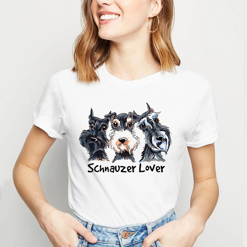 schnauzer lover dog print t-shirt 雪纳瑞情人狗动物印花女t恤