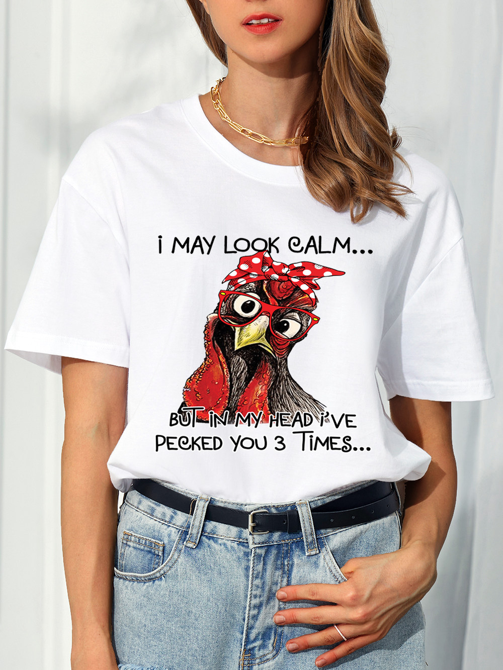 chicken graphic  women t-shirt 欧美风卡通鸡图案印花女t恤短袖