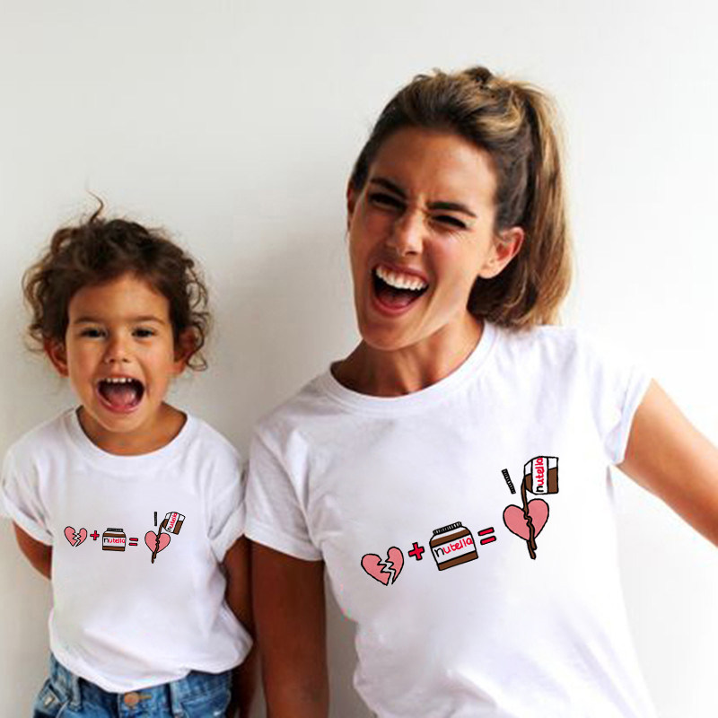 NUTELLA 가족 티셔츠 유럽과 미국 INS 스타일 NUTELLA 땅콩 버터 프린트 부모-자식 티셔츠