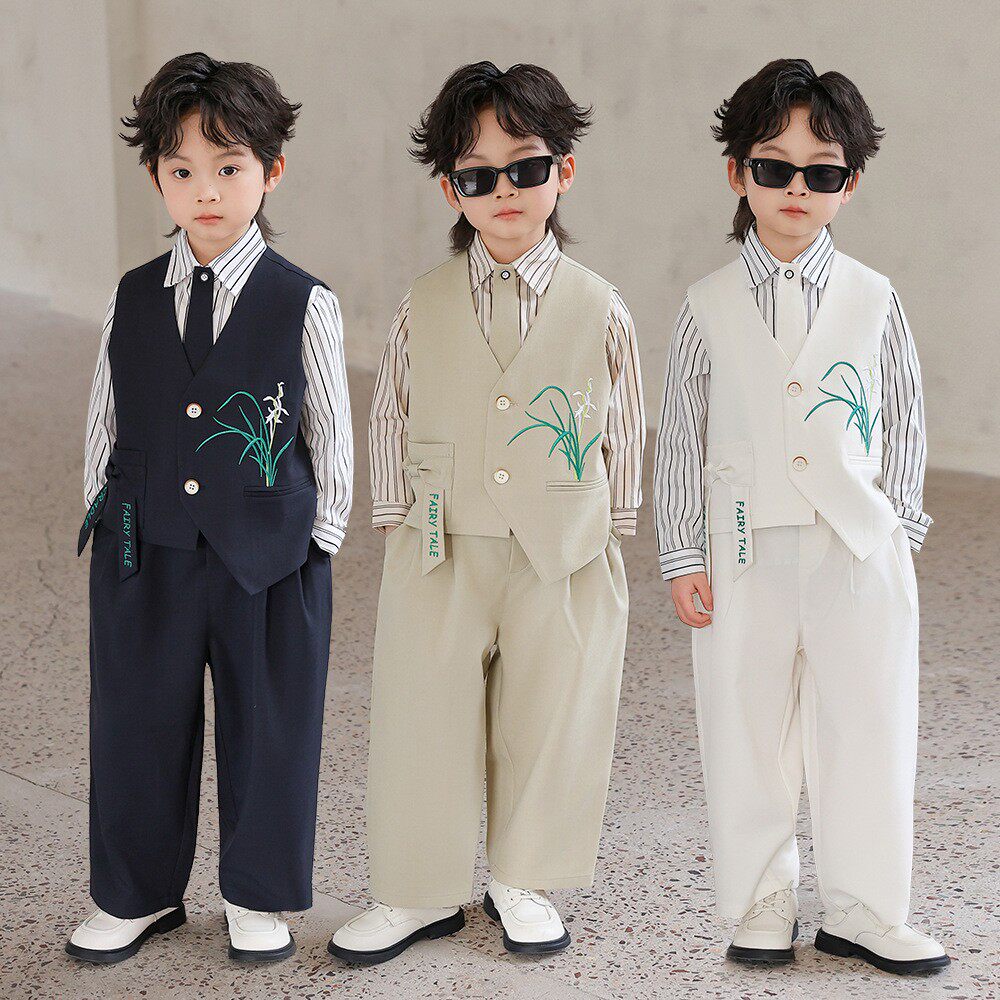 儿童新中式西装套装2026春款男童礼服男孩主持人马甲国风演出服装