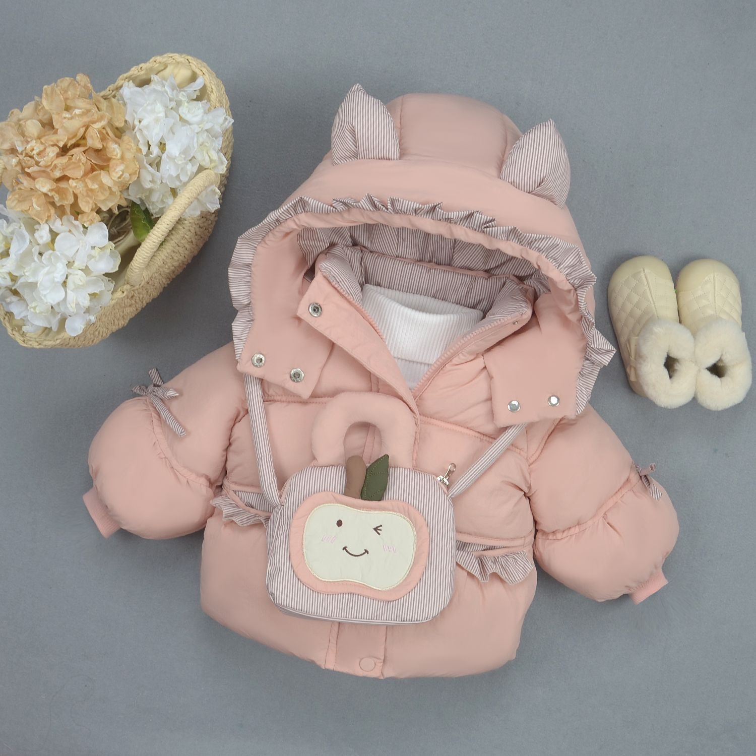 女童冬装加绒加厚羽绒棉服送包包