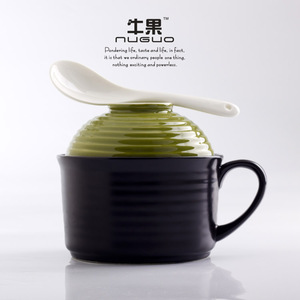 包邮韩日纯色陶瓷带盖泡面碗面杯大号碗学生碗餐具方便面碗米饭碗