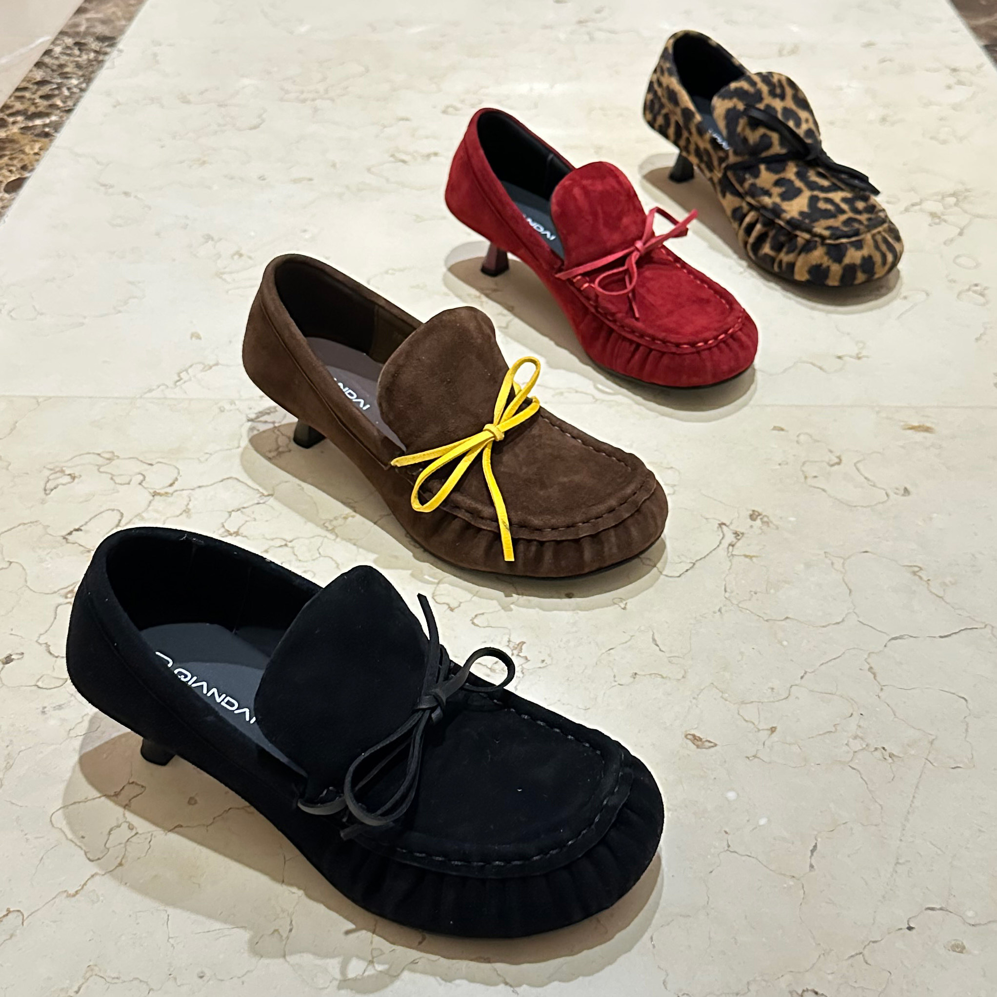 2026春新款女鞋圆头真皮深口小猫跟豹纹一脚蹬乐福细跟低跟单鞋红,女鞋,乐福鞋（豆豆鞋）,淘宝优惠券,粉丝福利购,淘宝优惠卷