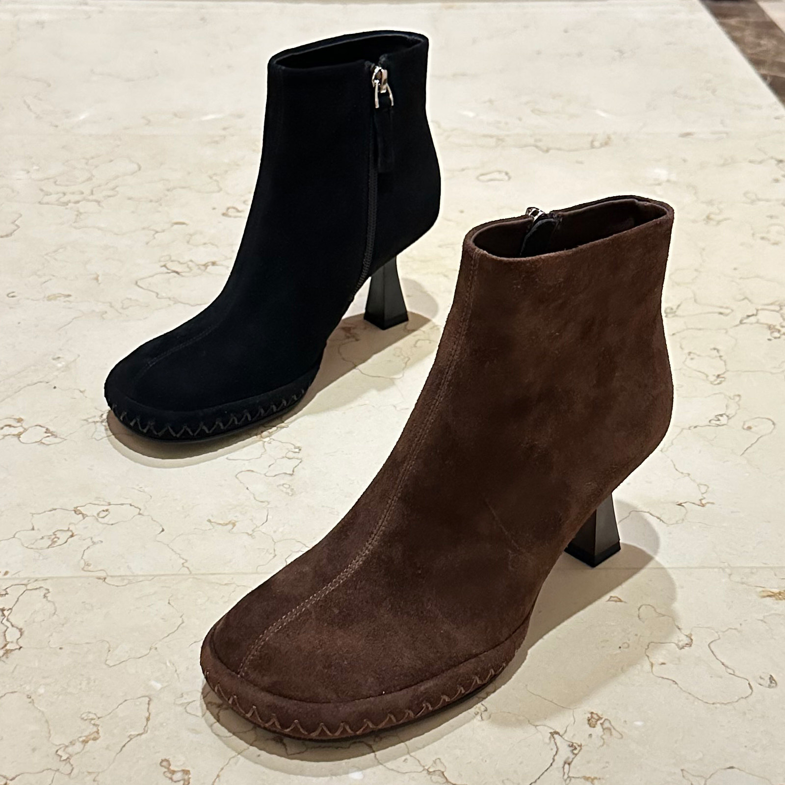 欧美2025秋冬新款女鞋圆头细跟真皮防水台短筒裸靴百搭舒适短靴子,女鞋,时装靴,淘宝优惠券,粉丝福利购,淘宝优惠卷