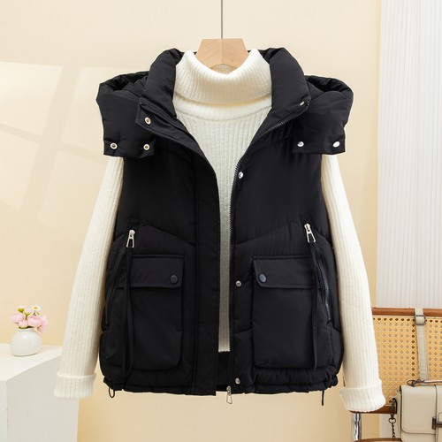 羽绒棉马夹女秋冬2025新款加厚保暖连帽时髦设计感今年流行马甲潮