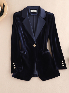 金丝绒小西装外套女装2025春秋高端职业时尚气质垂感黑色西服套装