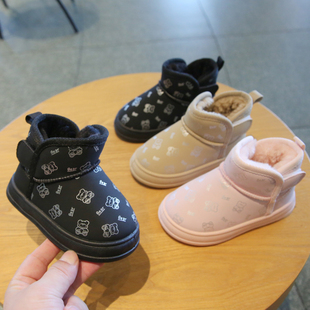 儿童雪地靴加厚防泼水宝宝冬天鞋子男童棉鞋防滑女童短靴保暖小中