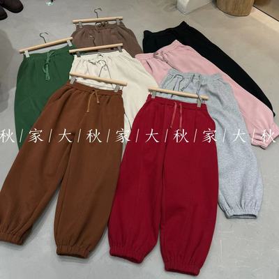 《大秋家》欧货高腰宽松束脚休闲运动卫裤加绒纯红色卫裤厚人鱼线