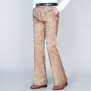 夏季龙纹喇叭裤男国风弹力花色阔腿大脚西装裤中国龙薄款冰丝男裤