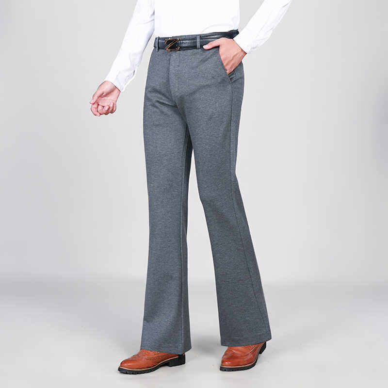 冬季加绒喇叭裤男商务修身厚款弹力大脚西裤青年休闲垂感阔腿男裤