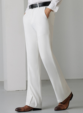 夏季薄款冰丝喇叭裤男商务垂顺透气阔脚西裤青年修身白色弹力男裤