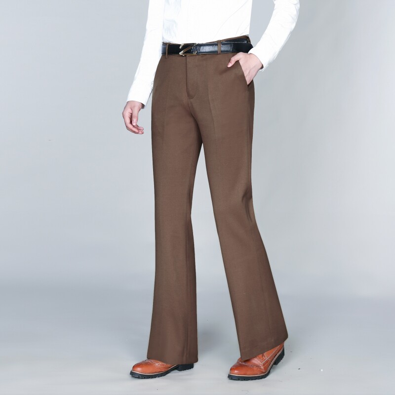 冬季弹力厚款喇叭裤男商务修身垂感阔腿大脚西裤中年休闲保暖男裤