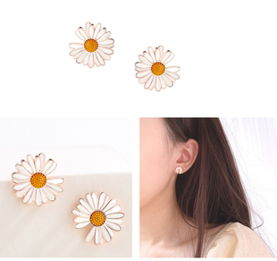 VAN 森系小雏菊耳钉女纯银清新简约花朵耳环小巧ins风耳 GOGH梵高