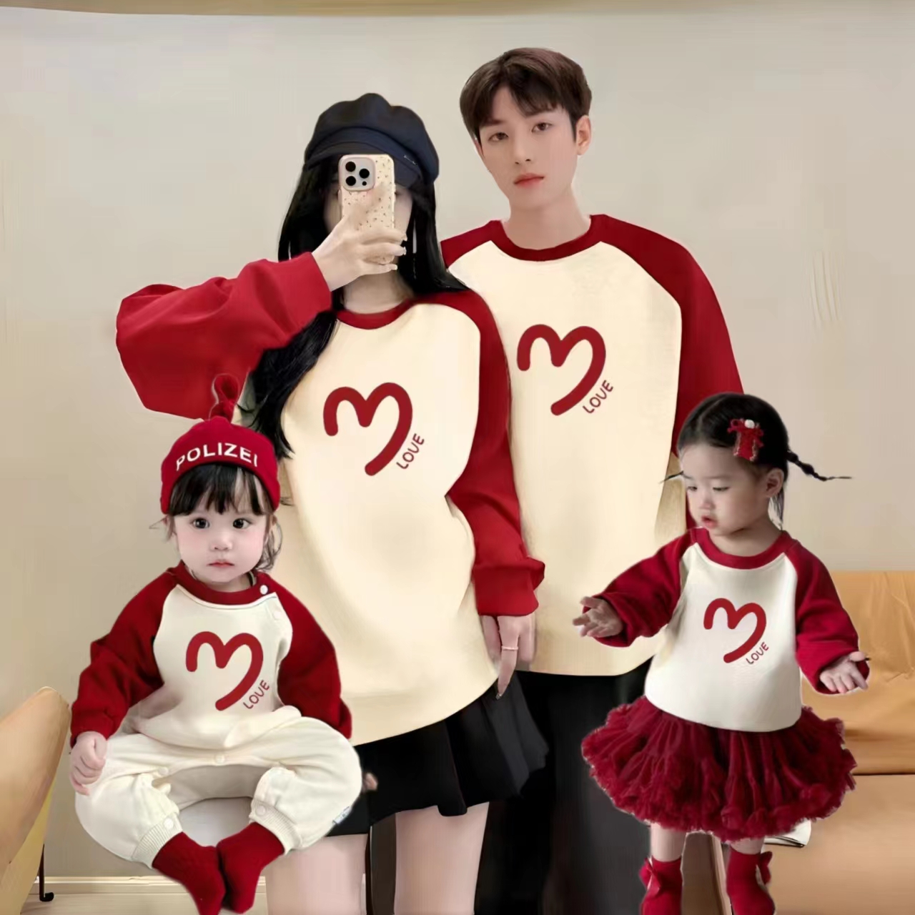 新款周岁亲子装母女款冬季卫衣一家三四口小月龄母子上衣全家照