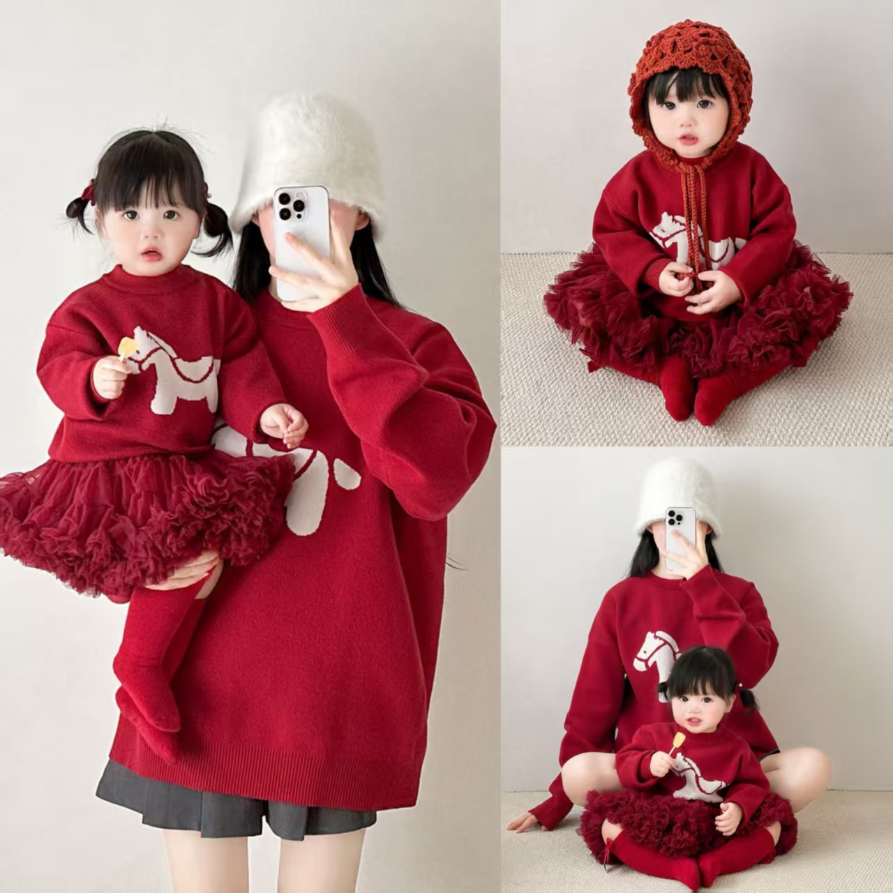 亲子装毛衣2026秋冬新款一家三口韩版复古针织衫套头母女母子装