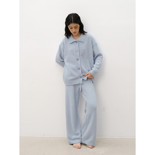加厚睡衣可外穿 柔软开衫 FORRETRO 25秋冬风铃蓝半边绒家居服套装