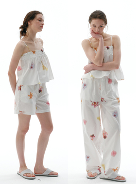 FORRETRO 25花园系列A字抽皱花边吊带短裤长裤休闲慵懒家居套装