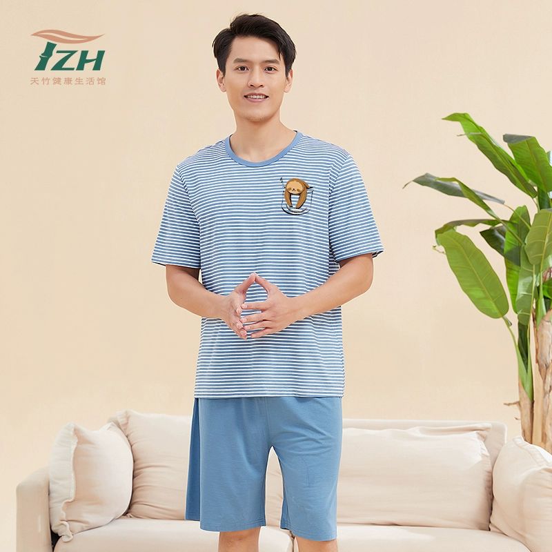天竹品牌男士夏款短衣短裤套装家居服竹纤维材质休闲简约