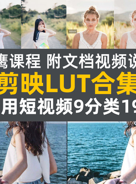剪映Lut调色预设短视频常用9个分类197组小清新电影肤色剪影PR