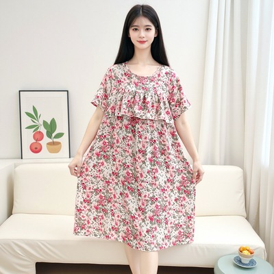 棉绸睡裙夏季女款2025新款不带胸垫防凸点睡衣冰丝大码长裙家居服