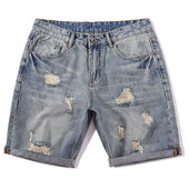 破洞牛仔短裤 男宽松加肥加大码 胖子大号五分马裤 夏季 潮5分中裤 薄