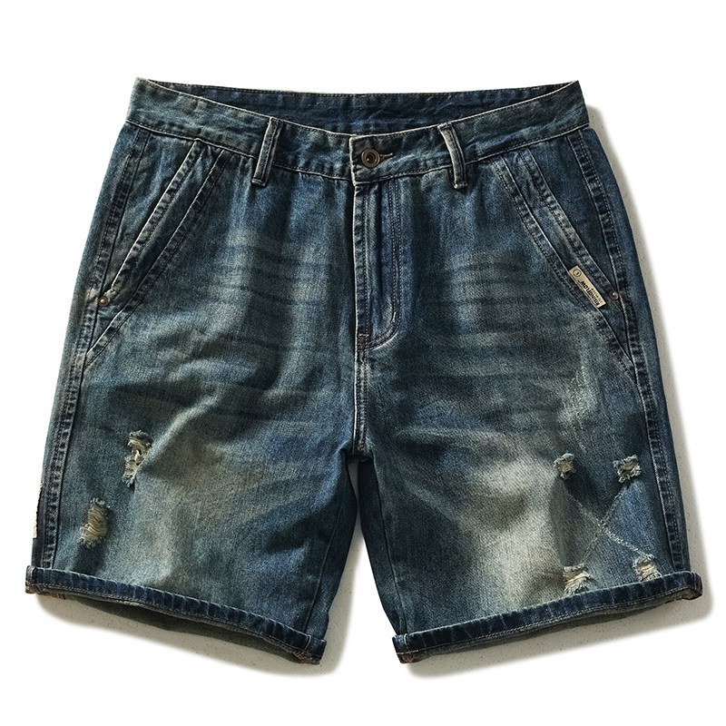 夏季破洞牛仔短裤男宽松潮牌宽松美式复古直筒五分大码拼接胖子,男装,牛仔裤,淘宝优惠券,粉丝福利购,淘宝优惠卷
