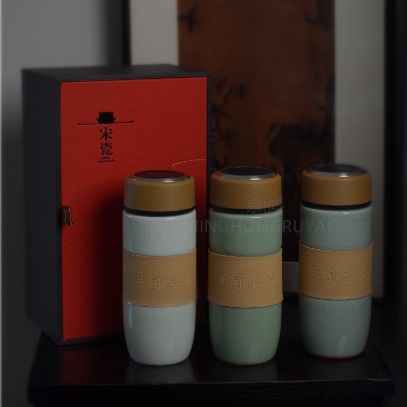 汝釉坊汝窑汝瓷陶瓷水杯带盖大容量家用办公室便携陶瓷茶杯办公杯