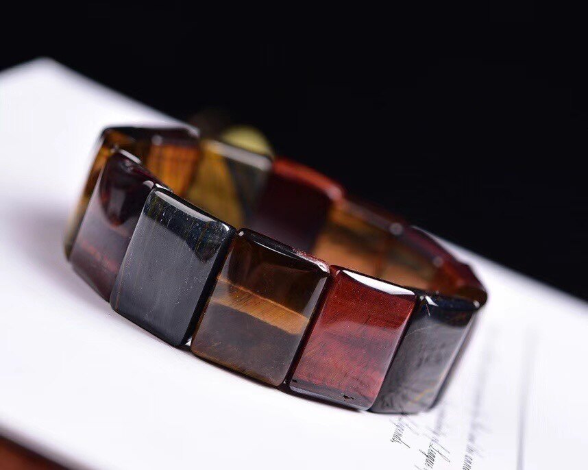 天然闪电猫眼三彩虎眼石手排手链20*15