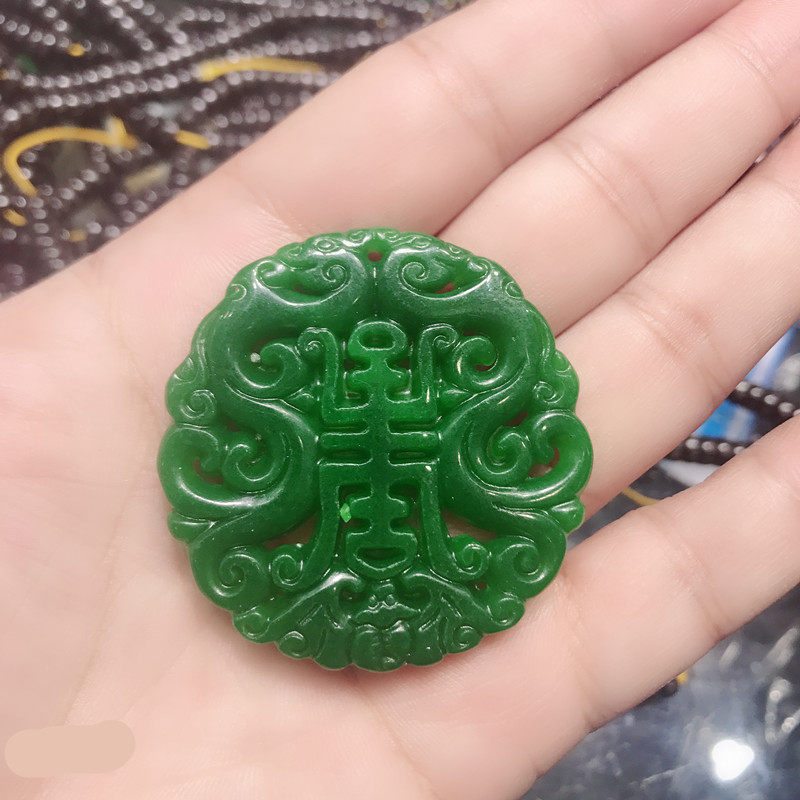 天然干青铁龙生翡翠雕刻复古圆牌吊坠平安无事牌挂件毛衣链男士牌
