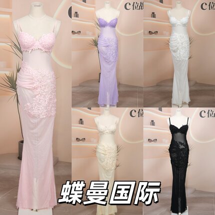 夜店酒吧KTV重工手工走秀演出服佳丽足浴显胸大透视性感晚礼服