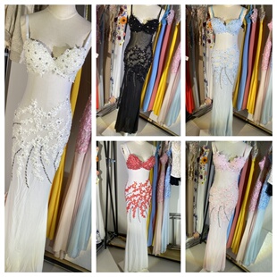 夜店酒吧KTV车模特走秀演出服佳丽足浴超级显胸大透视性感晚礼服