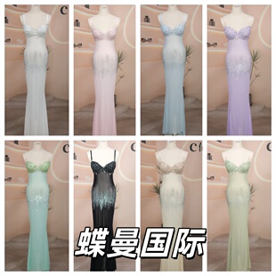 夜店酒吧KTV重工手工走秀演出服佳丽足浴显胸大透视性感晚礼服