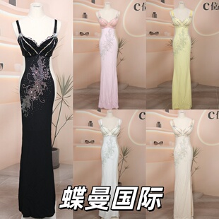 夜店酒吧新款KTV重工手工走秀演出服佳丽足浴显胸大性感晚礼服