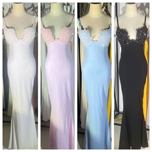 夜店酒吧KTV车模特走秀演出服佳丽足浴超级显胸大透视性感晚礼服