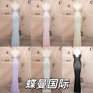 夜店酒吧KTV重工手工走秀演出服佳丽足浴显胸大透视性感晚礼服