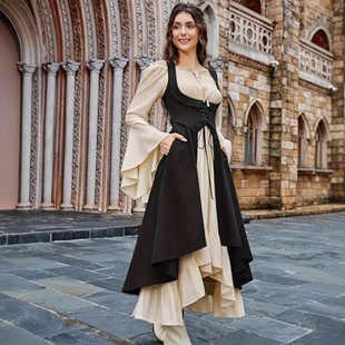 wish亚马逊文艺复兴时期连衣裙中世纪复古下胸围裙子海盗cos服装