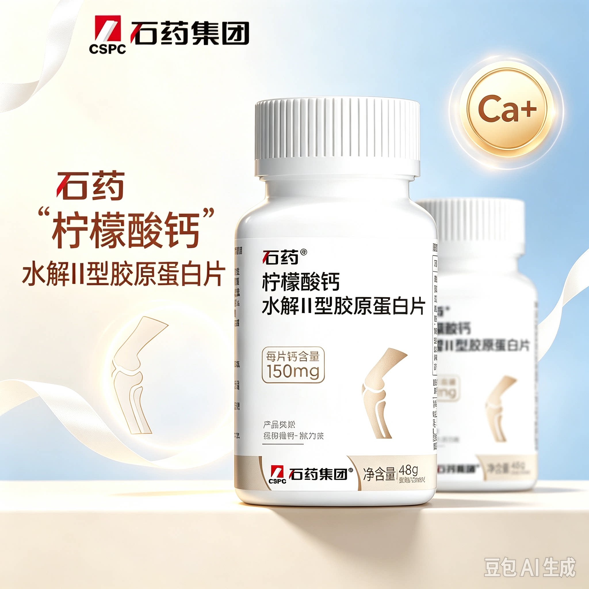 石药柠檬酸钙水解II型胶原蛋白片 维生素D3 成人中老膳食营养60片