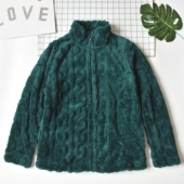 外贸女士珊瑚绒立领拉链睡衣上装 宽松舒适秋冬毛绒家居服保暖外套