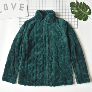 外贸女士珊瑚绒立领拉链睡衣上装 宽松舒适秋冬毛绒家居服保暖外套