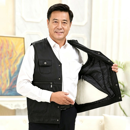 秋冬保暖羊皮毛一体马甲中老年男士防寒坎肩背心马夹加厚爸爸装