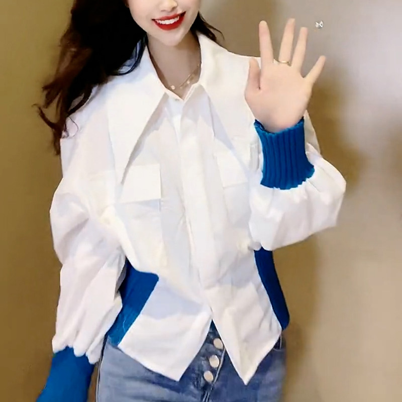 衬衫女春秋2025年新款女装韩版小众设计拼接撞色洋气百搭时尚显瘦