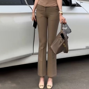 微喇裤 休闲九分裤 女夏季 显瘦百搭净版 新款 卡其色小众高腰气质薄款