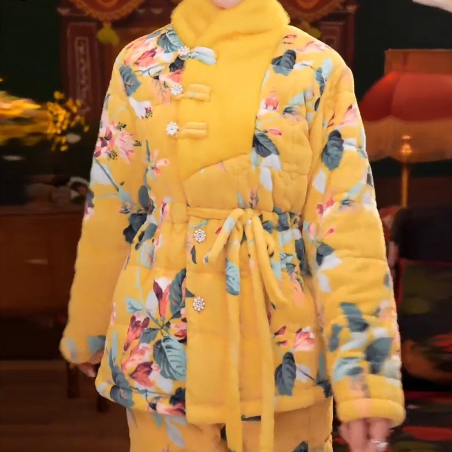 秋冬复古新式中国风立领开衫时尚三层夹棉睡衣女轻奢风洋气家居服