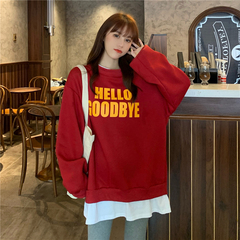 ~Real price ~ real shot ~ Korean loose letter printing fake two piece Plush sweater