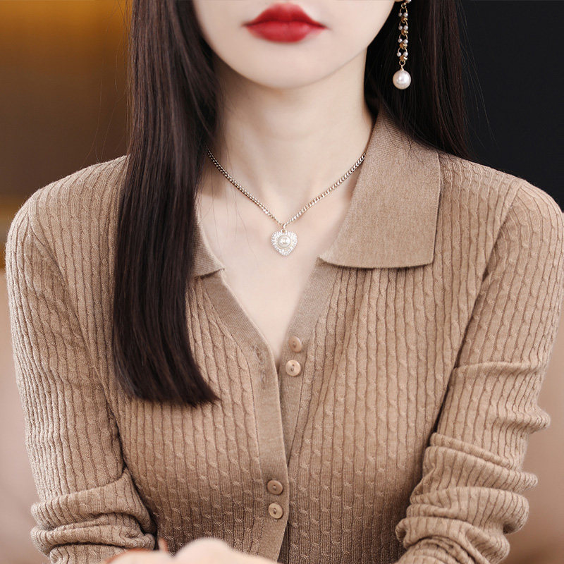 2023初春新款上衣v领羊毛衫五分袖针织开衫女上衣中袖毛衣打底衫