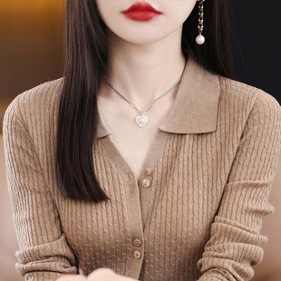 2023初春新款上衣v领羊毛衫五分袖针织开衫女上衣中袖毛衣打底衫
