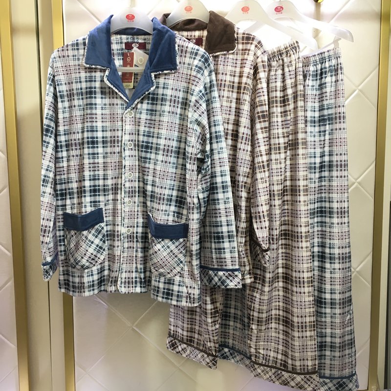 达尔丽品牌男士秋冬长袖超细绒格子睡衣家居服套装有185特大号