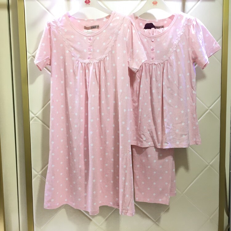 达尔丽夏季新品女士梭织布棉波点圆领套头裙套睡衣家居服8211218