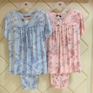 达尔丽正品专柜热卖莫代尔女士蕾丝春夏短袖睡衣家居服套装891303